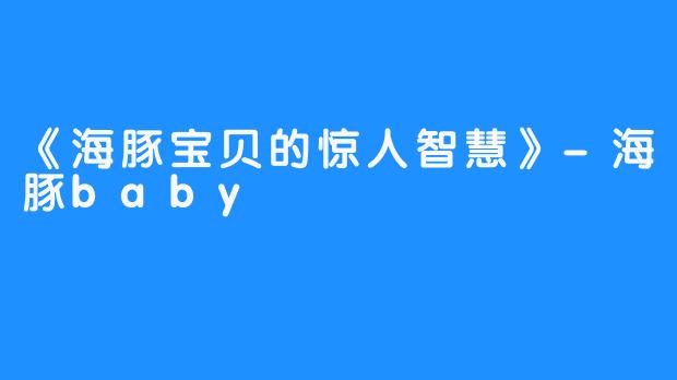 《海豚宝贝的惊人智慧》-海豚baby