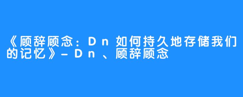 《顾辞顾念：Dn如何持久地存储我们的记忆》-Dn、顾辞顾念