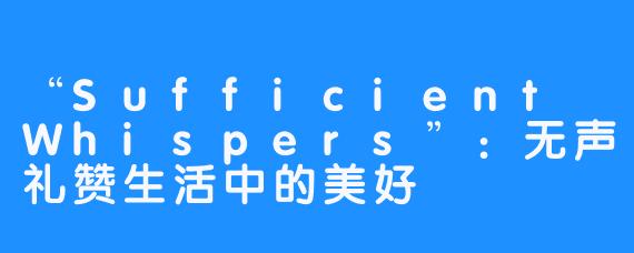 “Sufficient Whispers”：无声礼赞生活中的美好