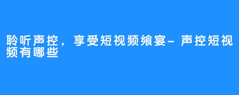 聆听声控，享受短视频飨宴-声控短视频有哪些