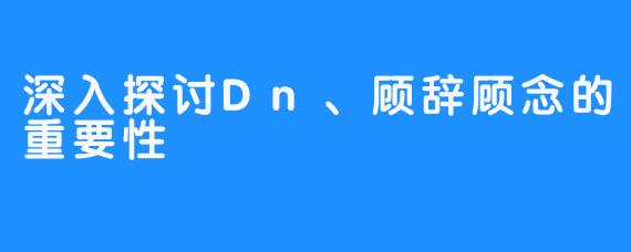 深入探讨Dn、顾辞顾念的重要性