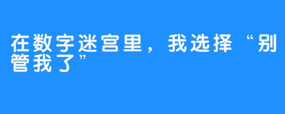 在数字迷宫里，我选择“别管我了”