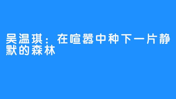 吴温琪：在喧嚣中种下一片静默的森林